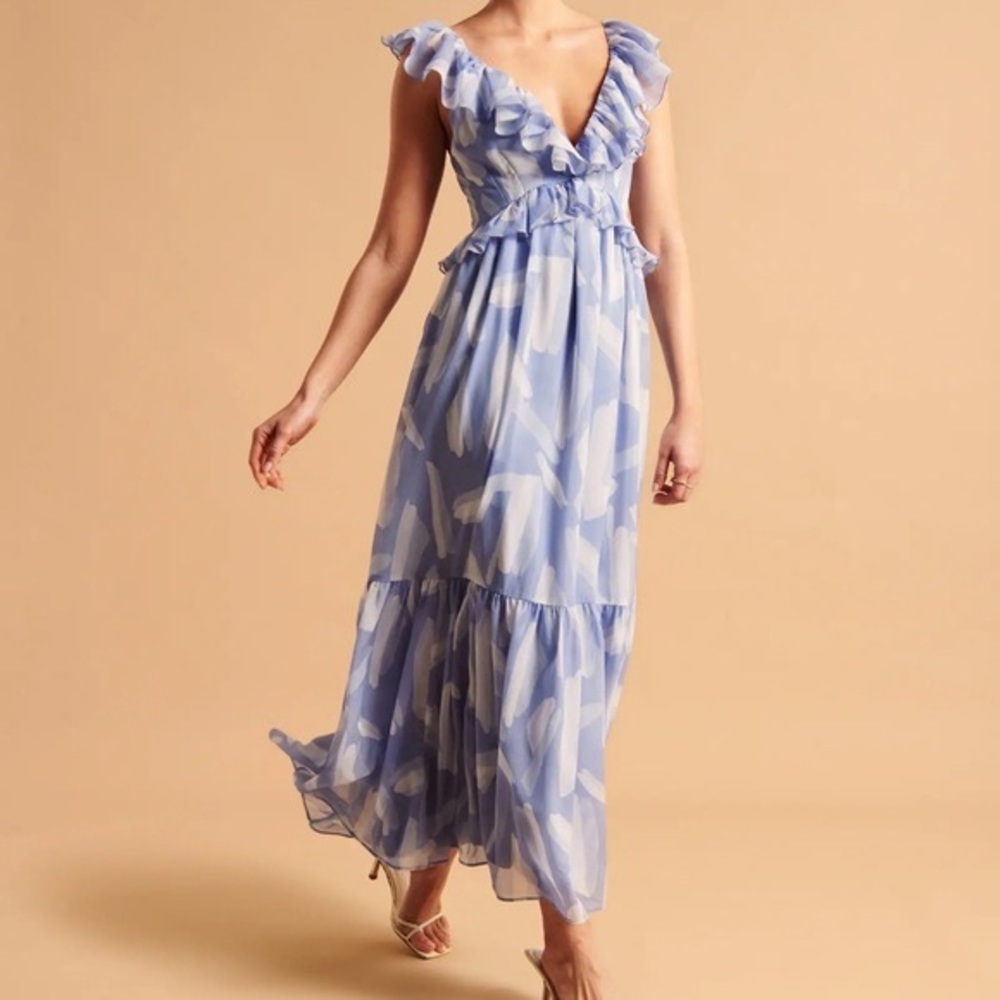 Abercrombie Drama Ruffle Dress XXSP petite new with tags in blue